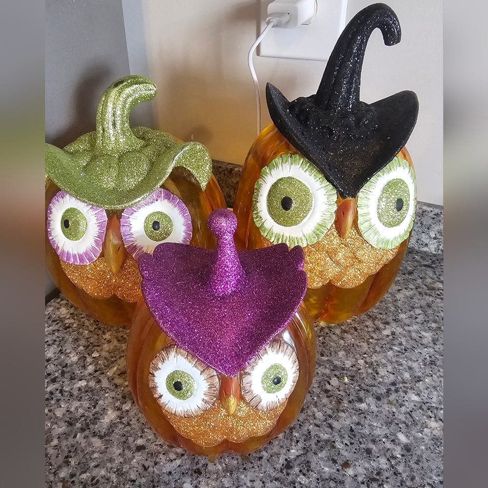 Glittery Halloween Owl Decorations